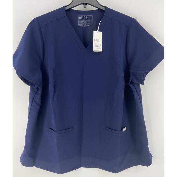 Figs Tops - Figs Shirt Womens 4XL Navy Casma Scrub Top Three Pocket Short Sleeve Medical